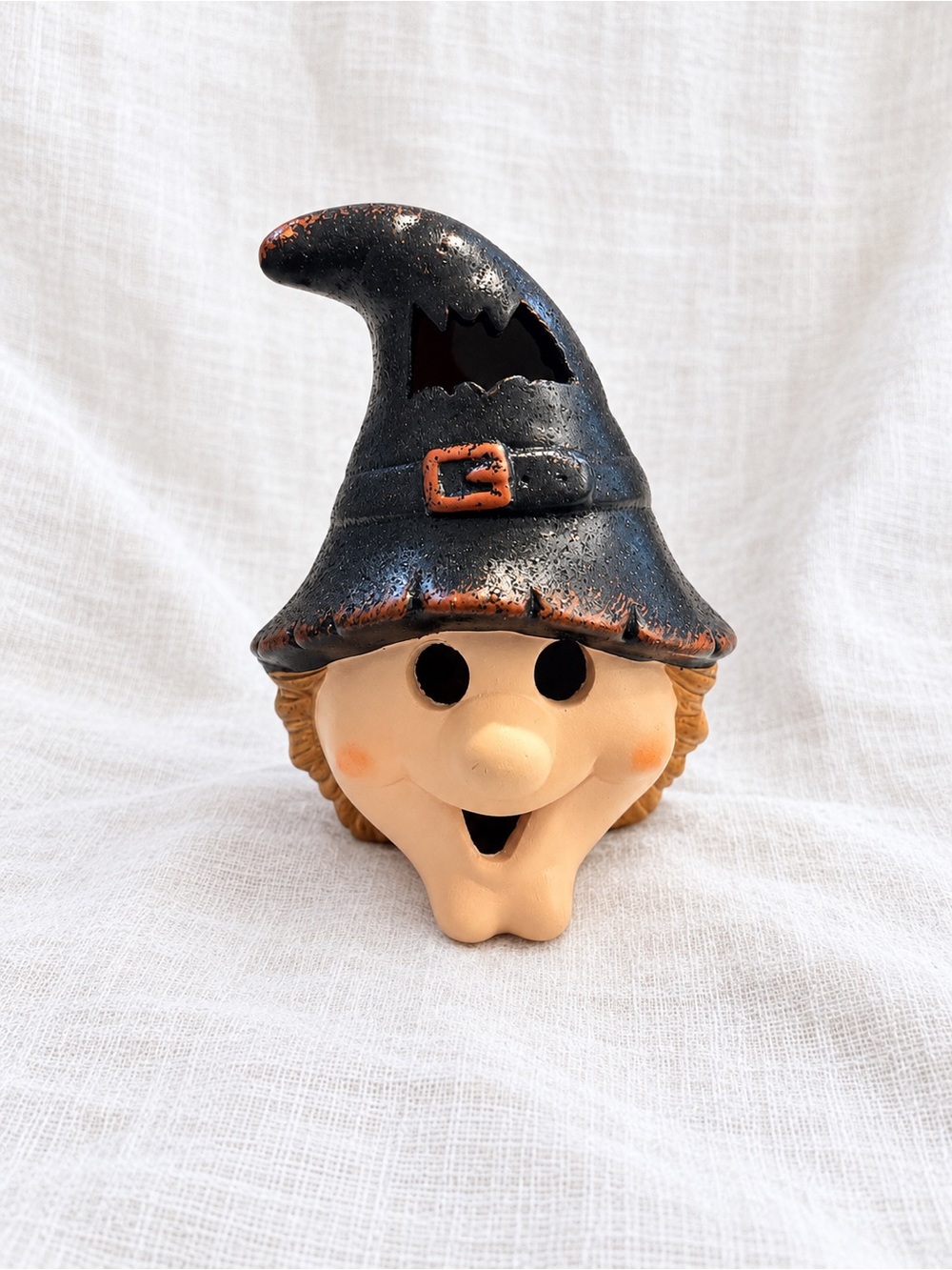 Halloween Witch Head Figurine Black Witch Hat Spooky Rustic Decor 7”